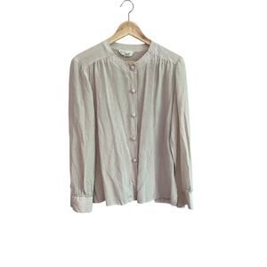 100% Silk | Valdisere Firenze | Button Front Blouse | Taupe Pebble Print | M